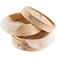 Reishunger Vaporera de bambú (Ø 25 cm- 2 Pisos) para arroz- Dim Sum- Verduras- Pescado y Carne- Incluye 2 Toallas de…